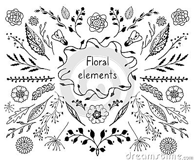 Symmetrical set of floral elements Vector Illustration